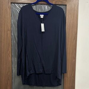 Chico's Navy V-Neck Long Sleeve Tunic